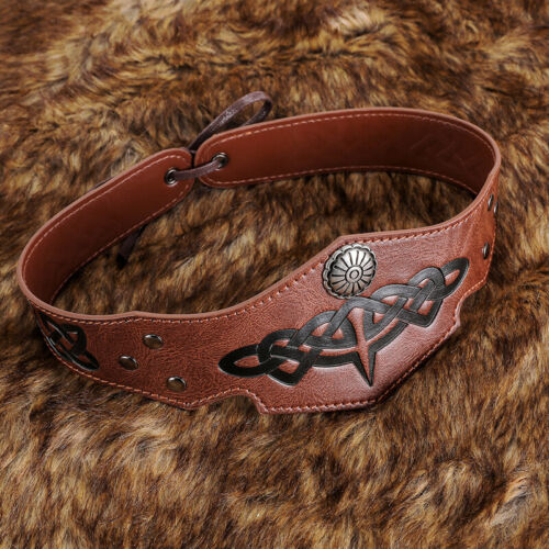 Unisex Mittelalter Kreis Stirnband Cosplay PU Leder Krone Krieger Kopf Ring - Bild 13 von 14
