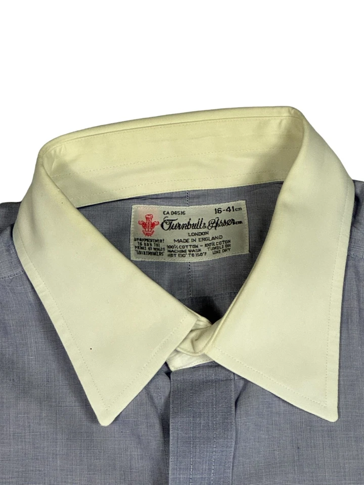 Camisa de vestir Turnbull & Asser azul puño francés Inglaterra 16. Foto 3 de 4