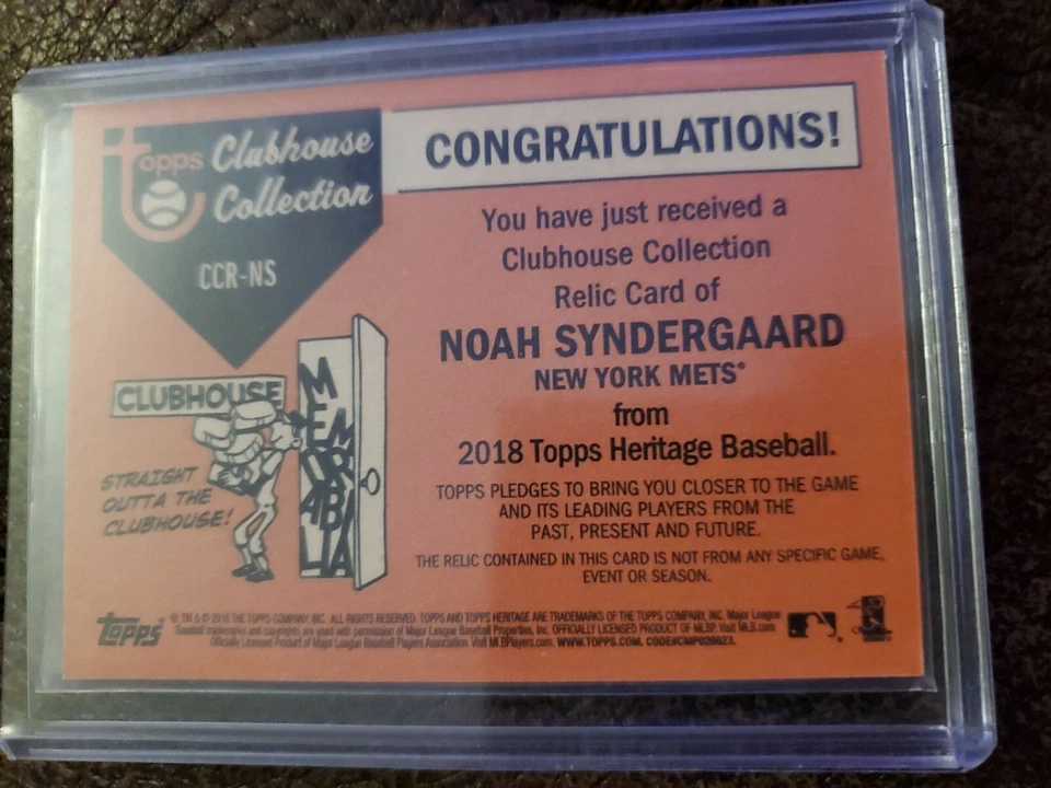 2018 TOPPS HERITAGE CLUBHOUSE  NOAH SYNDERGAARD RELIC METS PHILLIES ANGELS - Image 2 of 2