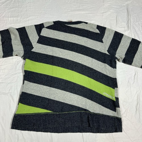 Spyder Sweater Mens Large Crewneck Lambs Wool Striped Gray Green Knit Pullover - Picture 11 of 13