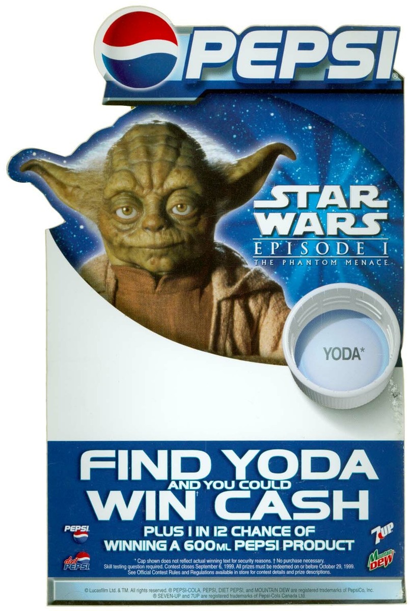 PEPSI スターウォーズ STARWARS ヨーダ Pepsi STAR WARS Episode 1 Phantom Menace Yoda cooler sticker 1999