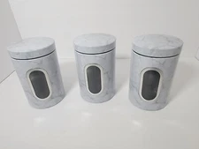 Set of 3 Stainless Steel Food Storage Containers Granite Effect Exterior 