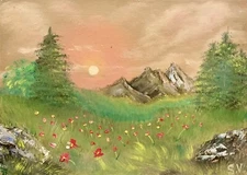 Mountain Landscape with Fir Trees 9.8x14", Original Oil Painting, Nature Art