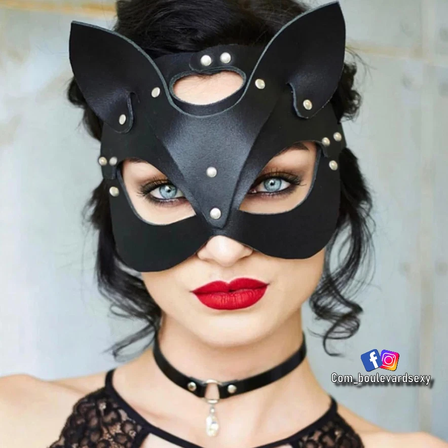 🔞 Masque Similicuir Cosplay CatWoman Leather Sexy Carnaval Goth Renard - Photo 4/4
