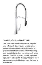 Kohler K-23765-CP Single Handle Semi-Professional Pre-Rinse Kitchen Faucet