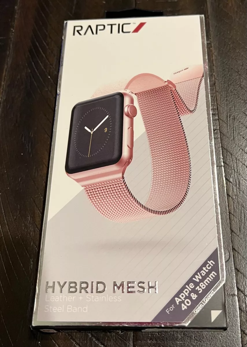 Raptic Hybrid Mesh Apple Watch 5 6 7 SE Band 40 & 38mm -Stainless /  Leather-PINK