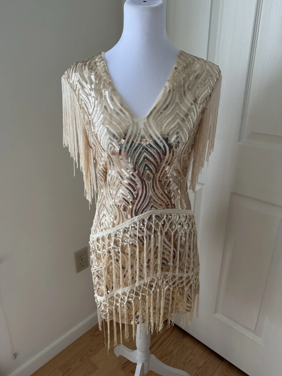 gold fringe dress products for sale | eBay