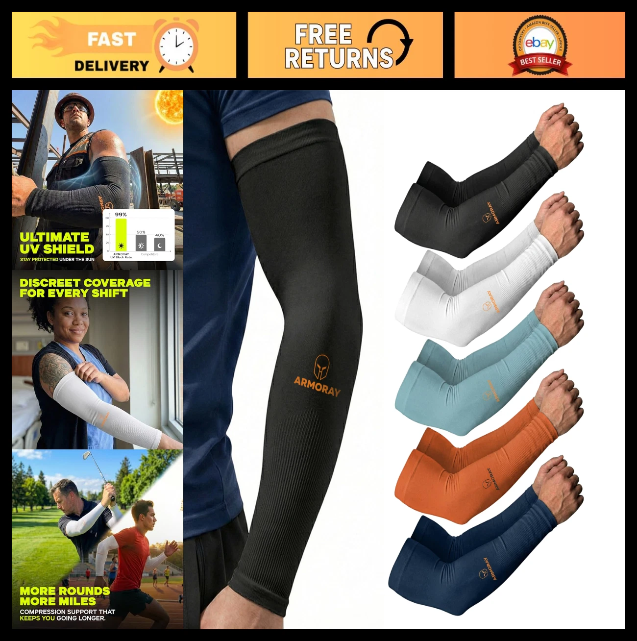 UV Protection Cooling Compression Arm Sleeves - Tattoo Cover Up for Men & Women