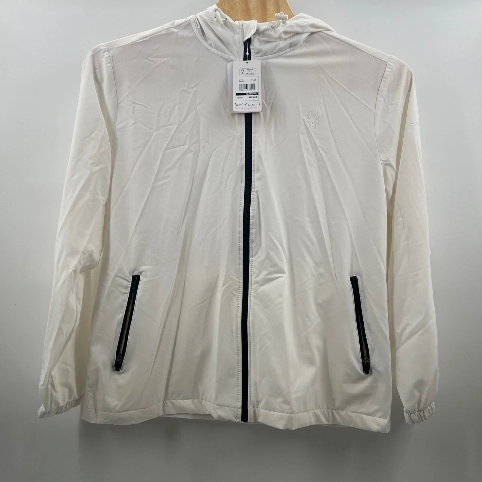 Spyder White Lightweight Hooded Water Resistant Wind Resistant Jacket XL