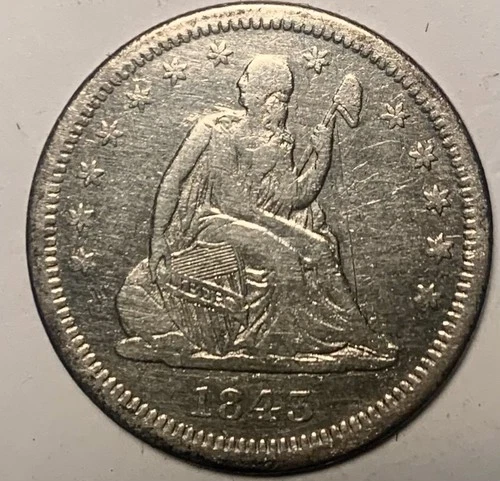 1843 O SEATED LIBERTY QUARTER SCARCE DATE GREAT DETAILS ISSUES VF/EF