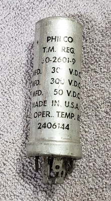 NOS PHILCO 20-10-100UF 300-300-50V THREE SECTION ELECTROLYTIC CAN CAPACITOR 