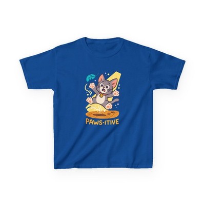 Kids Heavy Cotton Tee Kitten Jumping Playful Cat Baby Animal