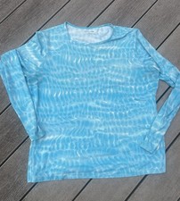 Lands End Long Sleeve Rash Guard UPF 50 Sun Protection Sz L 14-16 Blue White