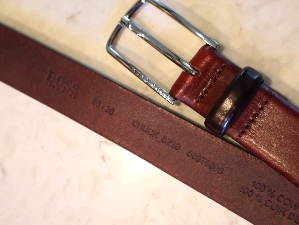 Hugo Boss BOSS Maroon Burgundy Dress Belt Leather SZ SMALL 1 1/8" wide 284 - Image 3 of 3