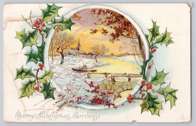 Bethel, ME, Holly Wreath Winter Village Christmas Greetings, Divided Back   1907