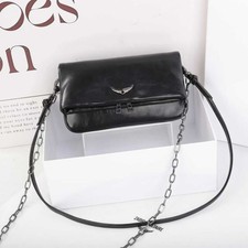 Zadig Voltaire Rock Wing Black Leather Crossbody Bag Dual Strap 22 13cm