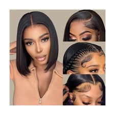 14 Inch Bob Wig Human Hair 13x4 HD Transparent Lace Front Wigs Huma... Fast Ship