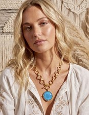 NEW Julie Vos Pacific Blue Statement Toggle Link Necklace Pendant Bee 19” NWOT