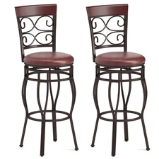 Vintage Bar Stools Swivel Padded Seat Bistro Dining Kitchen Pub Chair- Set of 2