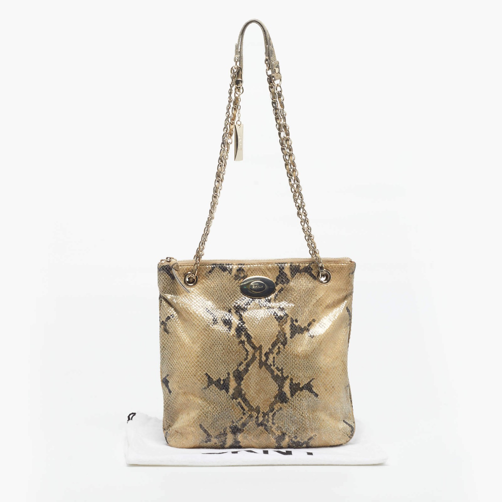 DKNY Beige Python Embossed Suede Chain Shoulder B… - image 10