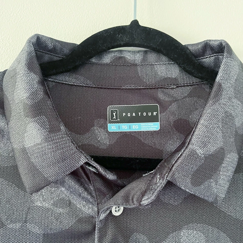 PGA Tour Shirt Mens XL Black Grey Camo Performance Golf Polo Camouflage Shirt - Image 4 of 4