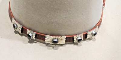 Sterling Silver Southwestern Hat Band with 5 Black Onyx Conchos & small 925 Buck