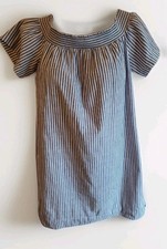 J Crew Linen Cotton Off Shoulder Striped Shift Dress Summer Women's Size 4