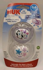 NUK Air Flow Orthodontic Pacifier 0 6 Months Silicone Purple 2-Pack NEW