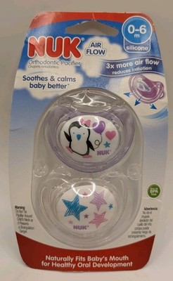 NUK Air Flow Orthodontic Pacifier 0 6 Months Silicone Purple 2-Pack NEW