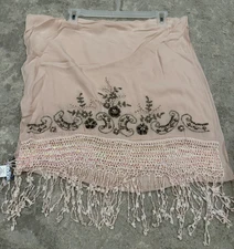 Sue Wong Scarf SILK Dress Shawl Baby Pink Silver Sheer Bead Squin Long Large 20B