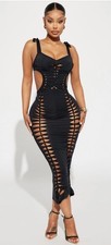 New Sz Small ❤️ Fashion Nova Women’s Open Back Bodycon Black Pencil Midi Dress