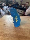 Fenton Lenox Celeste Blue Frosted Satin Glass Grooming Cat Figurine Hand Painted