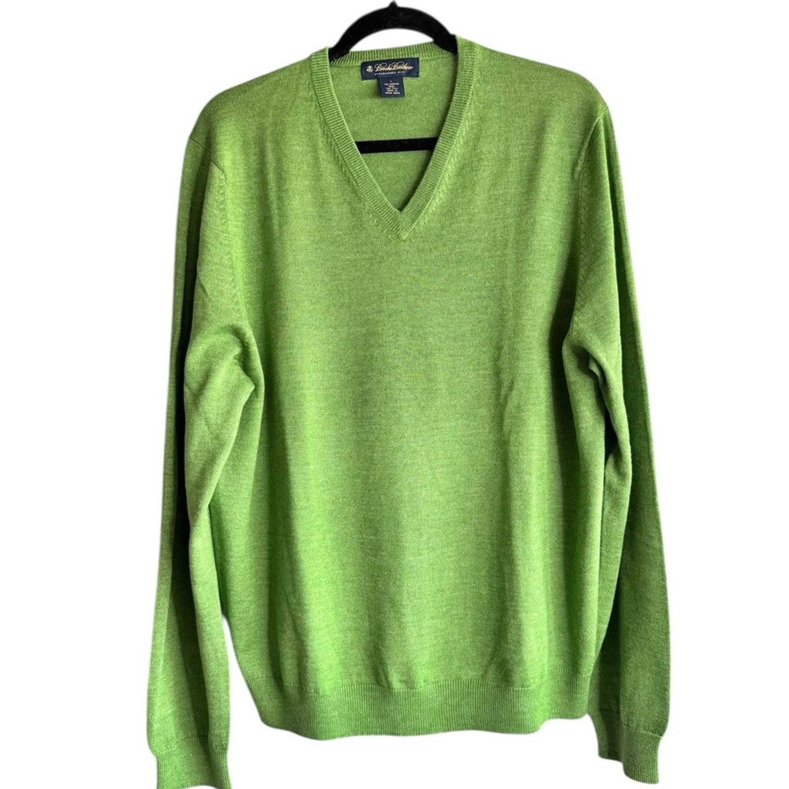 Brooks Brothers Green Merino Silk V-Neck Sweater Large Classic Preppy Luxe G78