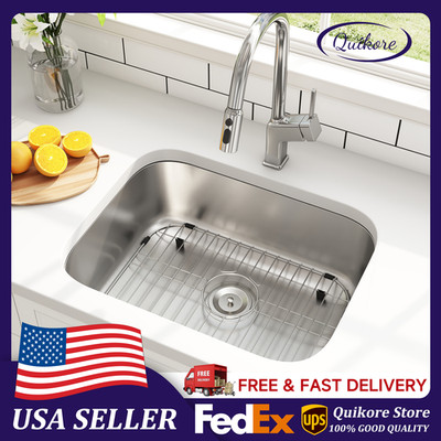 Quikore 23x18 Inch Undermount Curved Single Bowl Stainless Steel Kitchen Sink