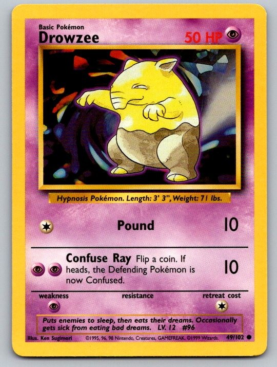 Drowzee 49/102 Common Base Set Unlimited Pokemon Lightly Played