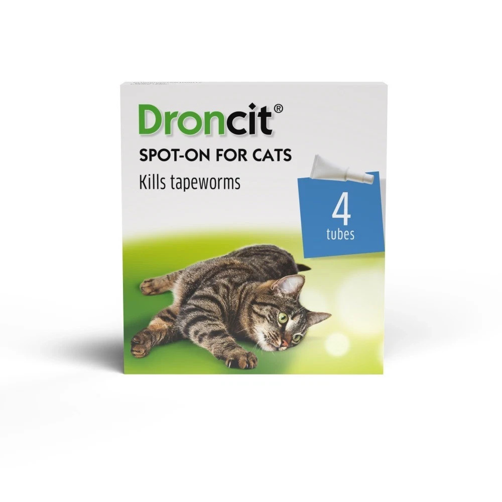 Droncit Spot On Wormer for Cats 4 Pipettes  Tapeworm Worming Treatment