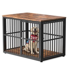 43'' Dog Crate Furniture with 3 Doors, XL Wooden Crate End Table Heavy Duty I...