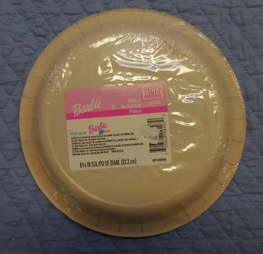 Lote de 2 (8 ea) PLATOS DE PAPEL DE CUMPLEAÑOS BARBIE 2001 VINTAGE Party Express Sello Foto 2 de 2
