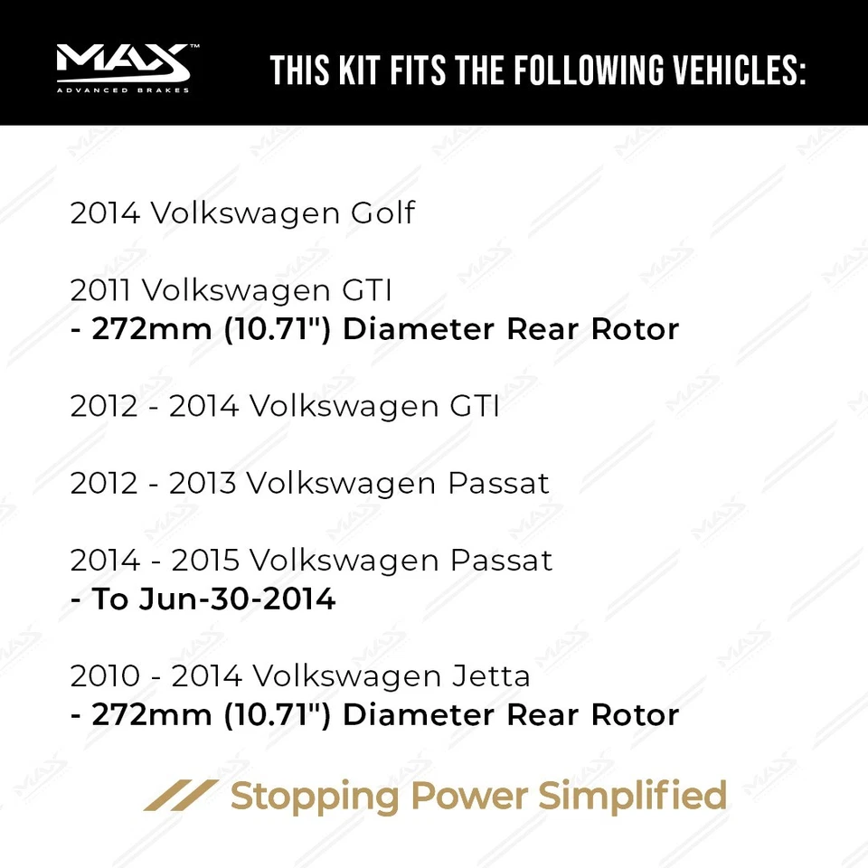 Rear Drilled Slotted Rotors + Pads for 2010-2014 VW Jetta Golf Passat Audi A3 Foto 3 de 4