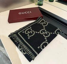 SCARF GUCCI 100% CASHMERE WOOL AUTHENTIC GG LOGO DOUBLE SIDES