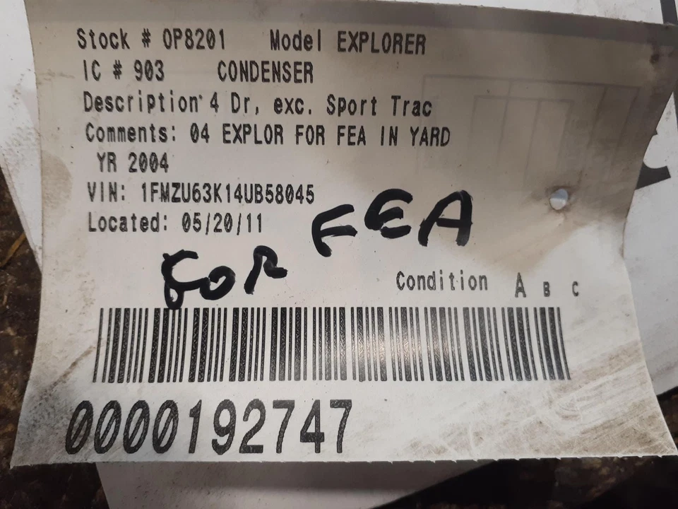 Used A/C Condenser fits: 2004 Ford Explorer 4 Dr exc. Sport Trac Grade A - Image 4 of 4