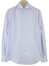 Suitsupply Men's Formal Shirt 40/15 3/4 Extra Slim Blue Cotton Striped