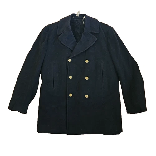 US Naval Academy USN Wool PeaCoat Sz 44 Black Lined Pea Coat Thorngate 1980s - product listing photo