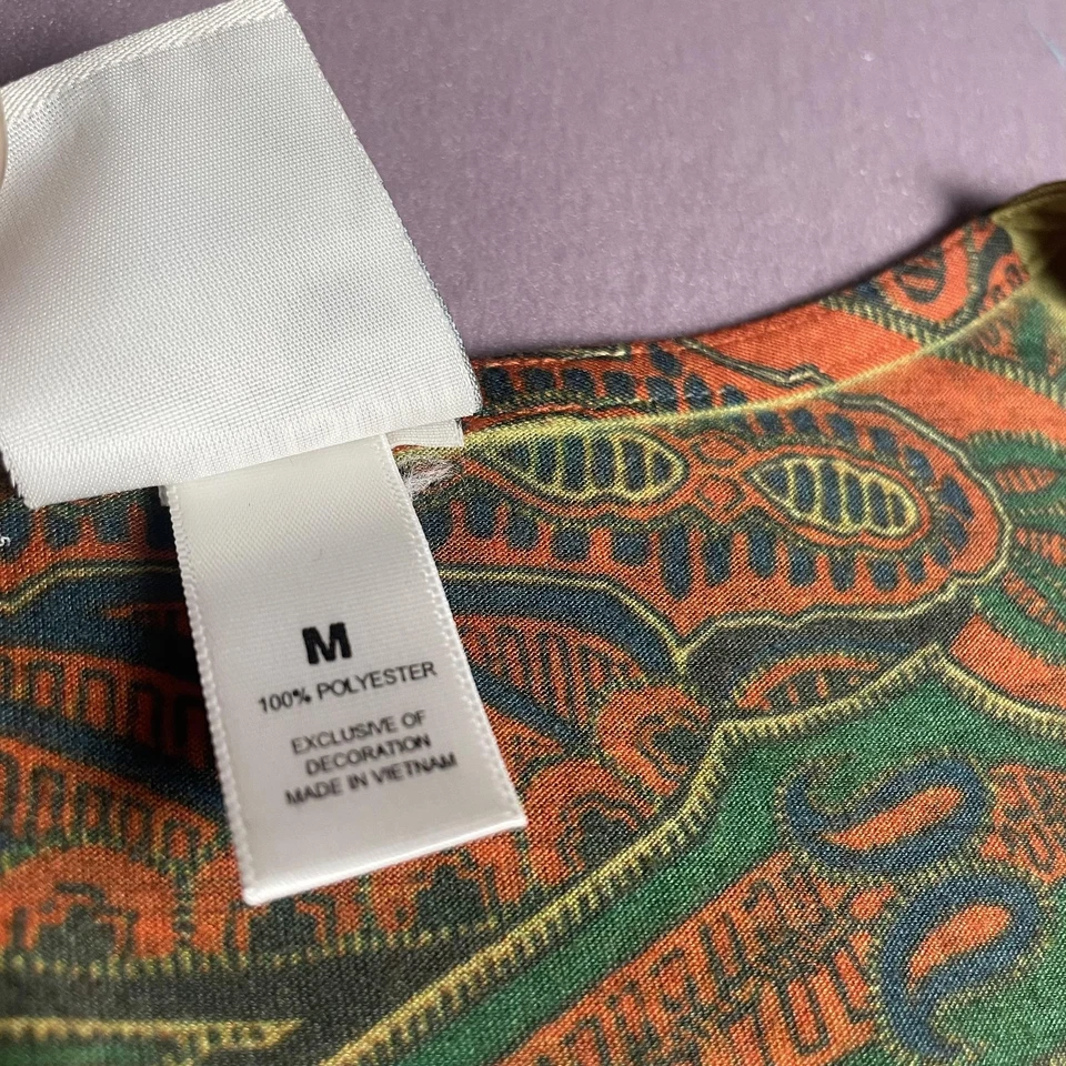 Ransom Tank Top Womens Medium Orange Green Paisley Ruffle Neck Sleeveless Boho - Image 3 of 4