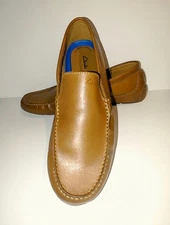 Clarks Mens Size 12M Marksman Tan Comfort Leather Moccasin Driving Loafer NWOB 