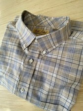 Roundtree Yorke Gold Label Shirt Mens XL Blue Khaki Checks Short Sleeve