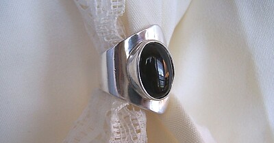Black Onyx  Taxco  Estate Ring Sterling Silver  925  ATI!! Size 7 New