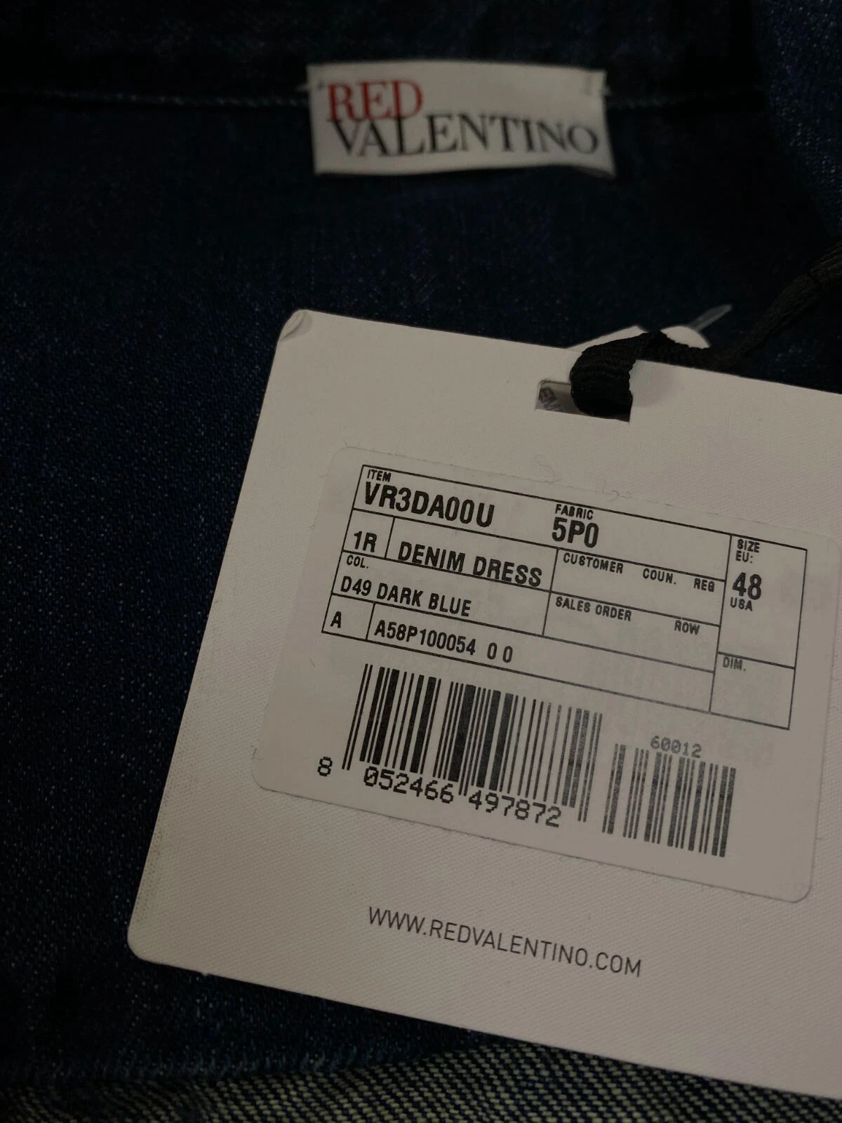 Abito in denim da donna rosso Valentino $995 stampato blu con gonna a pieghe taglia 48