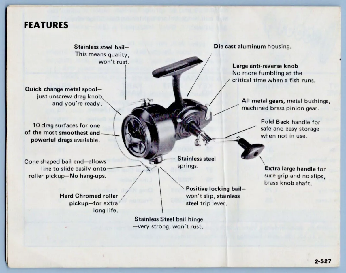 True Temper Wild Cat Spinning Fishing Reel # 527 Parts Manual Old