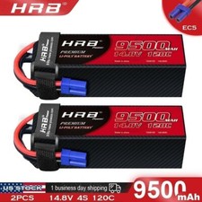 HRB 2pcs 14.8V 4S 9500mAh 120C LiPo Battery EC5 for RC Cars Kraton Outcast Truck